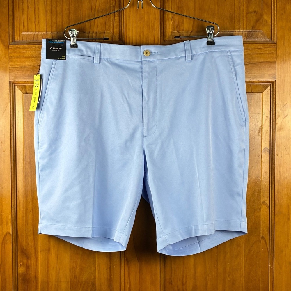 Roundree & Yorke Performance Men 42 Light Blue Fairway Golf Shorts 9 in inseam